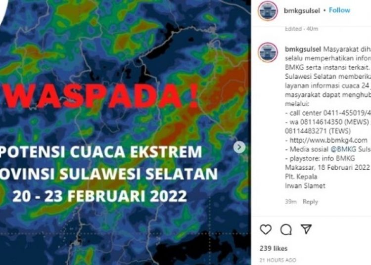 Waspada! Cuaca Ekstrem Sulsel Berakhir 1 Maret, BMKG Imbau Tetap Hati-hati